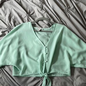 Forever 21 lime green shirt with tie at bottom